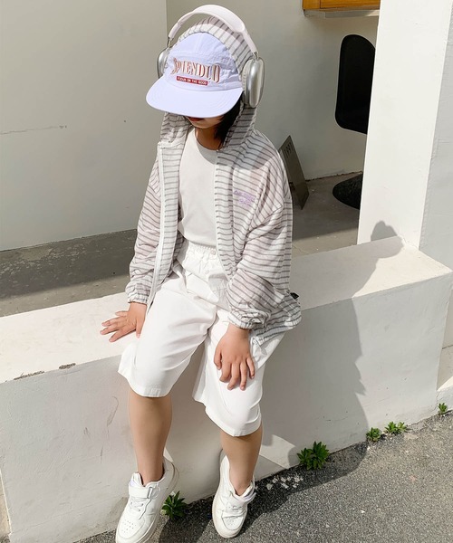aimoha(アイモハ)の「【aimoha-KIDS-】薄手ボーダージップアップパーカー (SS)(パーカー・キッズ・グレー/ブルー/ピンク・110/120/130/140/150)」の4枚目の写真
