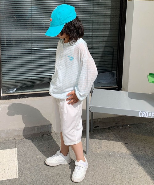 aimoha(アイモハ)の「【aimoha-KIDS-】薄手ボーダージップアップパーカー (SS)(パーカー・キッズ・グレー/ブルー/ピンク・110/120/130/140/150)」の11枚目の写真