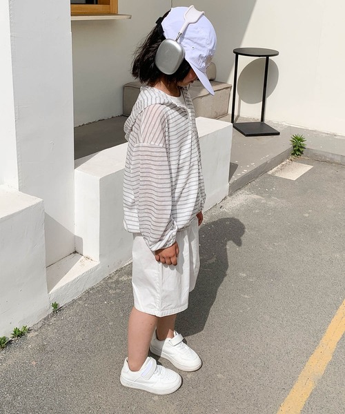 aimoha(アイモハ)の「【aimoha-KIDS-】薄手ボーダージップアップパーカー (SS)(パーカー・キッズ・グレー/ブルー/ピンク・110/120/130/140/150)」の9枚目の写真