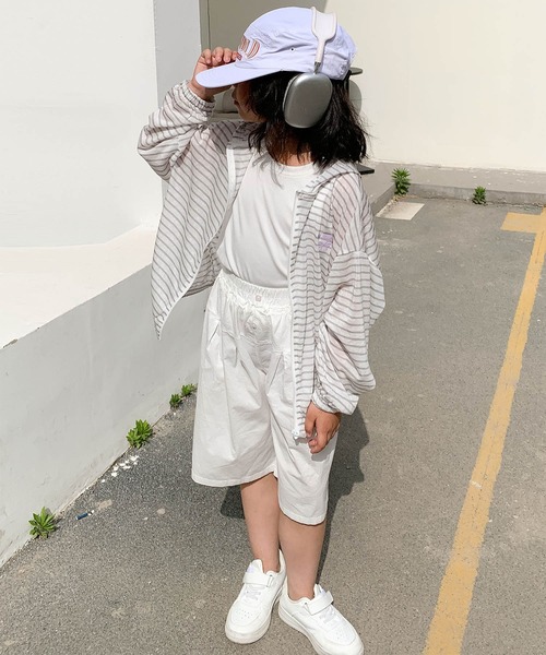 aimoha(アイモハ)の「【aimoha-KIDS-】薄手ボーダージップアップパーカー (SS)(パーカー・キッズ・グレー/ブルー/ピンク・110/120/130/140/150)」の5枚目の写真