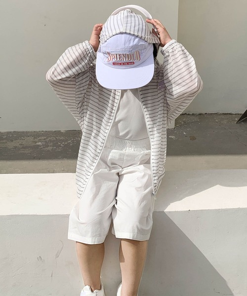 aimoha(アイモハ)の「【aimoha-KIDS-】薄手ボーダージップアップパーカー (SS)(パーカー・キッズ・グレー/ブルー/ピンク・110/120/130/140/150)」の7枚目の写真