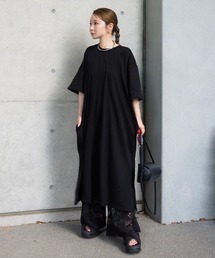 cotton side slit tee op /コットン サイドスリット 半袖 Tシャツワンピース