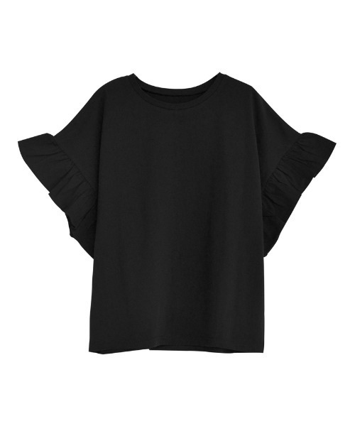 Re:EDIT(リエディ)の「綿天竺ショルダーフリルTシャツ(Tシャツ/カットソー・レディース・ホワイト/ブラック・MEDIUM/LARGE)」の1枚目の写真