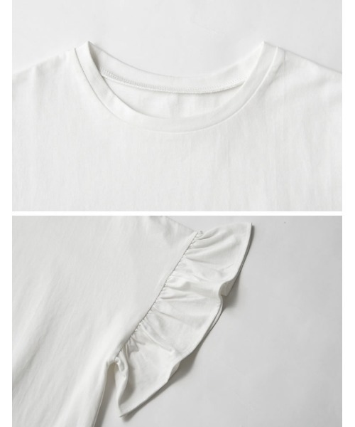 Re:EDIT(リエディ)の「綿天竺ショルダーフリルTシャツ(Tシャツ/カットソー・レディース・ホワイト/ブラック・MEDIUM/LARGE)」の15枚目の写真