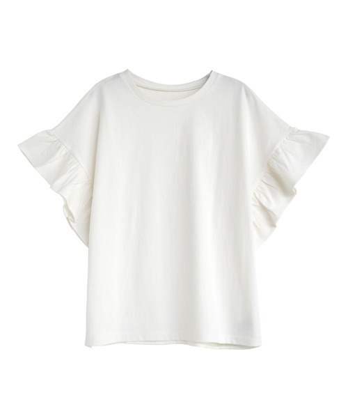Re:EDIT(リエディ)の「綿天竺ショルダーフリルTシャツ(Tシャツ/カットソー・レディース・ホワイト/ブラック・MEDIUM/LARGE)」の12枚目の写真