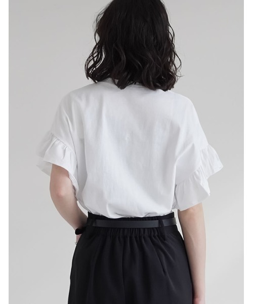Re:EDIT(リエディ)の「綿天竺ショルダーフリルTシャツ(Tシャツ/カットソー・レディース・ホワイト/ブラック・MEDIUM/LARGE)」の9枚目の写真