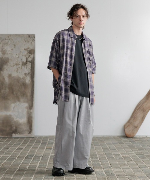 HARE（ハレ）の「シルキーコットンワイドストレートパンツ(HARE)（スラックス・メンズ・ブルー/ブラック/ブラウン・FREE）」の5枚目の写真