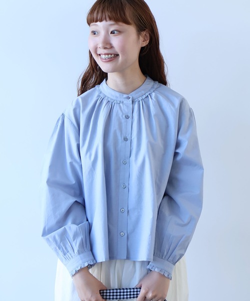 bulle de savon（ビュルデサボン）の「△コットン/シルク lace ギャザーブラウス（シャツ/ブラウス・レディース・ホワイト/ブルーグレー/ブラック・FREE）」の3枚目の写真