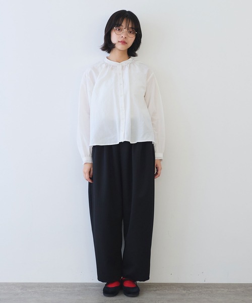 bulle de savon（ビュルデサボン）の「△コットン/シルク lace ギャザーブラウス（シャツ/ブラウス・レディース・ホワイト/ブルーグレー/ブラック・FREE）」の10枚目の写真