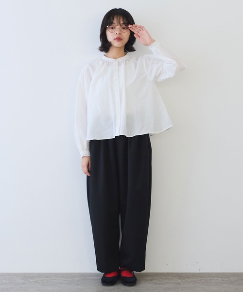 bulle de savon（ビュルデサボン）の「△コットン/シルク lace ギャザーブラウス（シャツ/ブラウス・レディース・ホワイト/ブルーグレー/ブラック・FREE）」の11枚目の写真