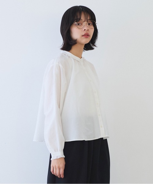 bulle de savon（ビュルデサボン）の「△コットン/シルク lace ギャザーブラウス（シャツ/ブラウス・レディース・ホワイト/ブルーグレー/ブラック・FREE）」の5枚目の写真