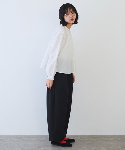 bulle de savon（ビュルデサボン）の「△コットン/シルク lace ギャザーブラウス（シャツ/ブラウス・レディース・ホワイト/ブルーグレー/ブラック・FREE）」の12枚目の写真