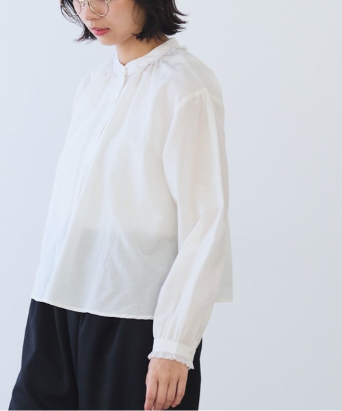 bulle de savon（ビュルデサボン）の「△コットン/シルク lace ギャザーブラウス（シャツ/ブラウス・レディース・ホワイト/ブルーグレー/ブラック・FREE）」の6枚目の写真