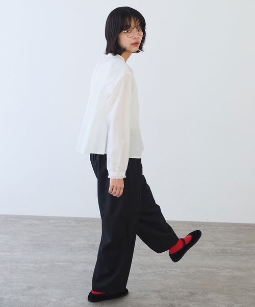 bulle de savon（ビュルデサボン）の「△コットン/シルク lace ギャザーブラウス（シャツ/ブラウス・レディース・ホワイト/ブルーグレー/ブラック・FREE）」の14枚目の写真