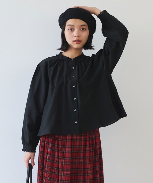 bulle de savon（ビュルデサボン）の「△コットン/シルク lace ギャザーブラウス（シャツ/ブラウス・レディース・ホワイト/ブルーグレー/ブラック・FREE）」の17枚目の写真