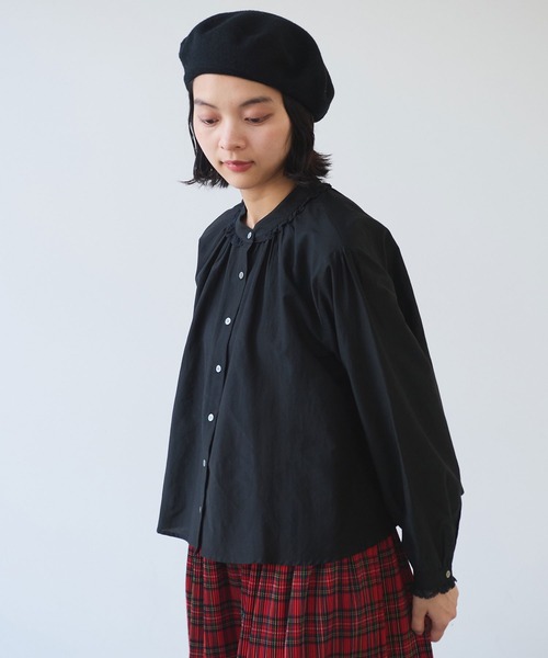 bulle de savon（ビュルデサボン）の「△コットン/シルク lace ギャザーブラウス（シャツ/ブラウス・レディース・ホワイト/ブルーグレー/ブラック・FREE）」の18枚目の写真