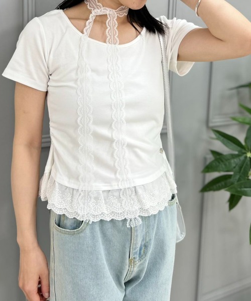 mebole(メボレ)の「lace scarf T-shirt(Tシャツ/カットソー・レディース・ブルー/ホワイト・FREE)」の7枚目の写真