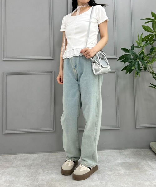 mebole(メボレ)の「lace scarf T-shirt(Tシャツ/カットソー・レディース・ブルー/ホワイト・FREE)」の18枚目の写真