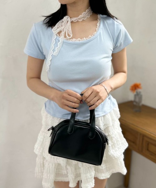 mebole(メボレ)の「lace scarf T-shirt(Tシャツ/カットソー・レディース・ブルー/ホワイト・FREE)」の21枚目の写真