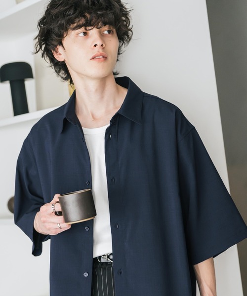 Rocky Monroe(ロッキーモンロー)の「新色追加 接触冷感多機能素材リネンライクオーバーサイズレギュラーカラー半袖シャツ(シャツ/ブラウス・メンズ・オフホワイト/ブラック/カーキ/ブルーグリーン/ネイビー/チャコール/ブラウン・L/M/XL)」の6枚目の写真