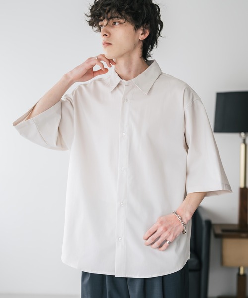 Rocky Monroe(ロッキーモンロー)の「新色追加 接触冷感多機能素材リネンライクオーバーサイズレギュラーカラー半袖シャツ(シャツ/ブラウス・メンズ・オフホワイト/ブラック/カーキ/ブルーグリーン/ネイビー/チャコール/ブラウン・L/M/XL)」の10枚目の写真