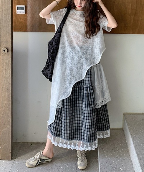gossip!ロサンゼルス(ゴシップロサンゼルス)の「総レース フロントオープンレイヤリングワンピース(ワンピース・レディース・ホワイト・FREE)」の3枚目の写真