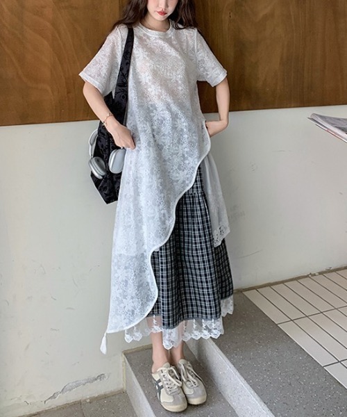 gossip!ロサンゼルス(ゴシップロサンゼルス)の「総レース フロントオープンレイヤリングワンピース(ワンピース・レディース・ホワイト・FREE)」の9枚目の写真