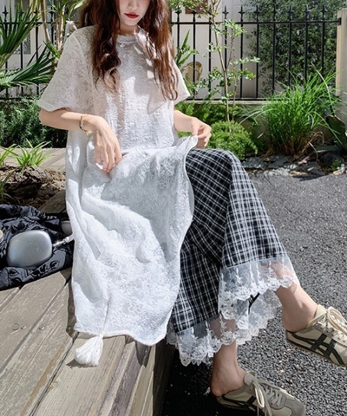 gossip!ロサンゼルス(ゴシップロサンゼルス)の「総レース フロントオープンレイヤリングワンピース(ワンピース・レディース・ホワイト・FREE)」の14枚目の写真