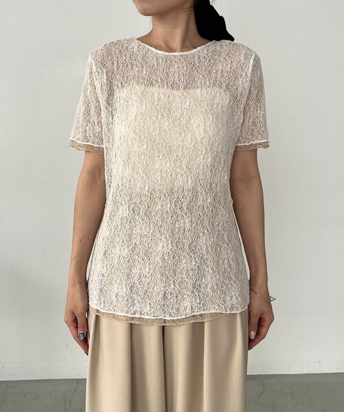 CAPRICIEUX LE'MAGE 【1枚で二役】 レースリバ半袖Tシャツ CAPRICIEUX LE'MAGE｜【1枚で二役】レースリバ半袖Tシャツ