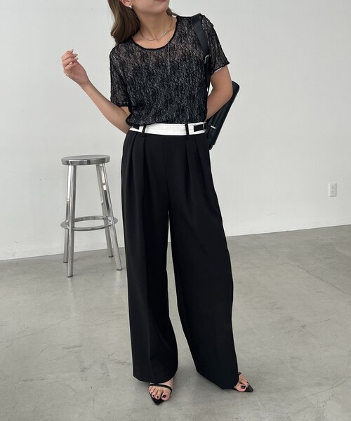 CAPRICIEUX LE'MAGE 【1枚で二役】 レースリバ半袖Tシャツ CAPRICIEUX LE'MAGE｜【1枚で二役】レースリバ半袖Tシャツ