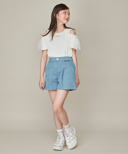 JENNI love(ジェニィラブ)の「そでチュールフリル重ねテレコトップス(Tシャツ/カットソー・キッズ・ピンク/オフホワイト/グレー・130cm/140cm/150cm/160cm)」の7枚目の写真
