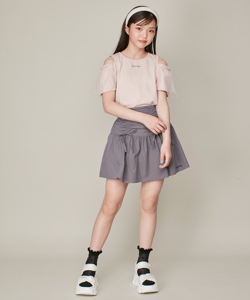 JENNI love(ジェニィラブ)の「そでチュールフリル重ねテレコトップス(Tシャツ/カットソー・キッズ・ピンク/オフホワイト/グレー・130cm/140cm/150cm/160cm)」の11枚目の写真