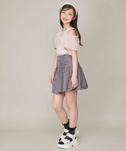 JENNI love(ジェニィラブ)の「そでチュールフリル重ねテレコトップス(Tシャツ/カットソー・キッズ・ピンク/オフホワイト/グレー・130cm/140cm/150cm/160cm)」の12枚目の写真