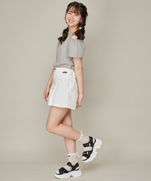 JENNI love(ジェニィラブ)の「そでチュールフリル重ねテレコトップス(Tシャツ/カットソー・キッズ・ピンク/オフホワイト/グレー・130cm/140cm/150cm/160cm)」の8枚目の写真