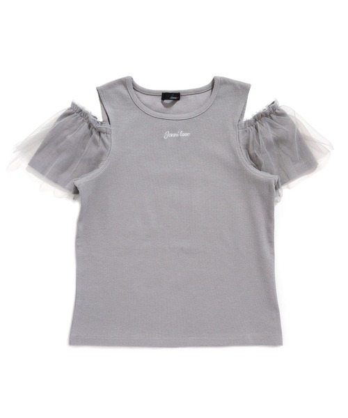 JENNI love(ジェニィラブ)の「そでチュールフリル重ねテレコトップス(Tシャツ/カットソー・キッズ・ピンク/オフホワイト/グレー・130cm/140cm/150cm/160cm)」の15枚目の写真
