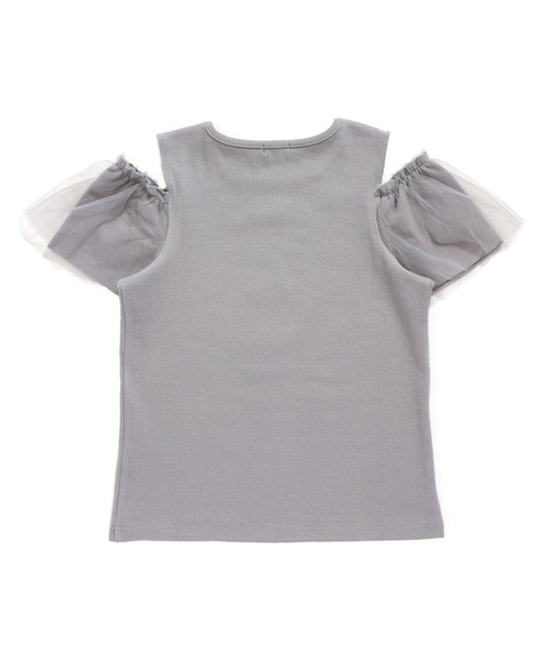 JENNI love(ジェニィラブ)の「そでチュールフリル重ねテレコトップス(Tシャツ/カットソー・キッズ・ピンク/オフホワイト/グレー・130cm/140cm/150cm/160cm)」の16枚目の写真
