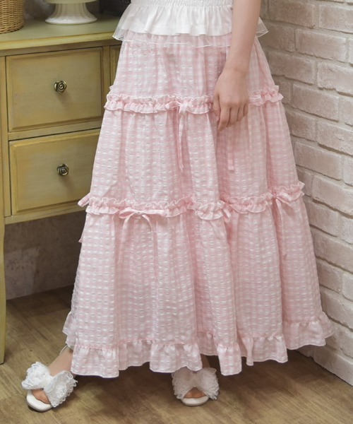 axes femme POETIQUE（アクシーズファムポエティック）の「ギンガムティアードスカート（スカート・レディース・レッド/ピンク/ラベンダー/ミント・MEDIUM）」の2枚目の写真