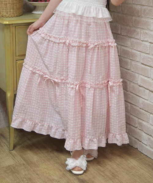 axes femme POETIQUE（アクシーズファムポエティック）の「ギンガムティアードスカート（スカート・レディース・レッド/ピンク/ラベンダー/ミント・MEDIUM）」の8枚目の写真