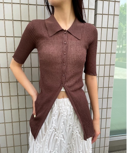 AIC.(エーアイシー)の「シアーリブポロニットトップス(その他トップス・レディース・オフホワイト/ブラック/ブラウン・FREE)」の1枚目の写真