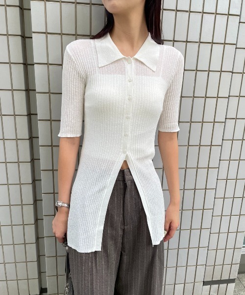 AIC.(エーアイシー)の「シアーリブポロニットトップス(その他トップス・レディース・オフホワイト/ブラック/ブラウン・FREE)」の21枚目の写真