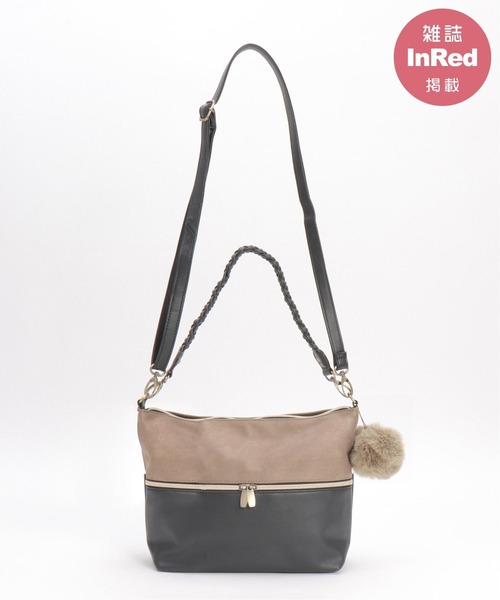 ikka（イッカ）の「【雑誌InRed1月・2月合併号掲載】バイカラー2WAYジップショルダーバッグ（ショルダーバッグ・レディース・ブラック/ブラウン/ライム/ダークベージュ・FREE）」の2枚目の写真