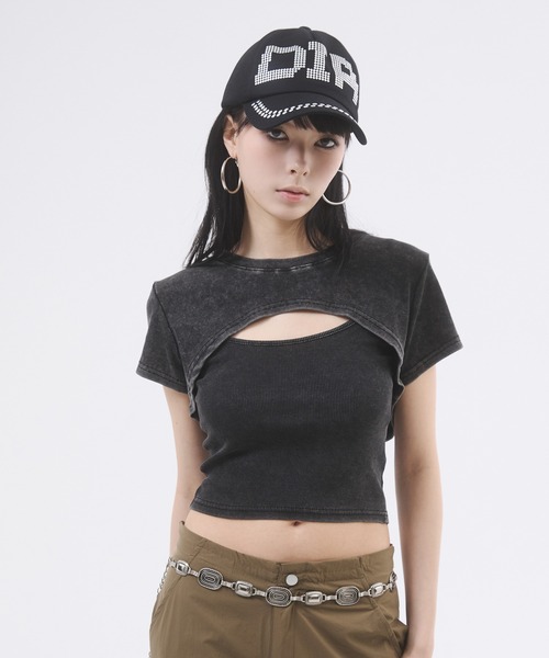 新品未使用　ダイアグラム　レイヤードカットソー セール】ピグメントレイヤードトップス（Tシャツ/カットソー