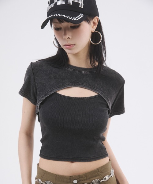 新品未使用　ダイアグラム　レイヤードカットソー セール】ピグメントレイヤードトップス（Tシャツ/カットソー
