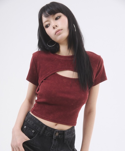 新品未使用 ダイアグラム レイヤードカットソー セール】ピグメントレイヤードトップス(Tシャツ/カットソー