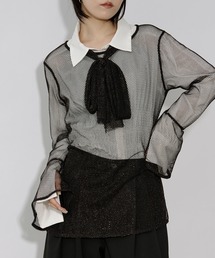 Ezick | Glitter mesh bowtie set 2Pメッシュプルオーバー(Tシャツ/カットソー)