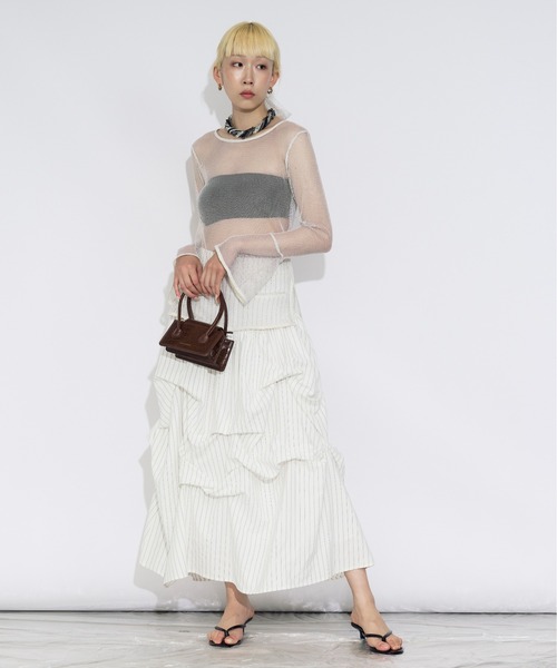 Ezick(エジック)の「Glitter mesh bowtie set 2Pメッシュプルオーバー(Tシャツ/カットソー・レディース・オフホワイト/ブラック・FREE)」の5枚目の写真