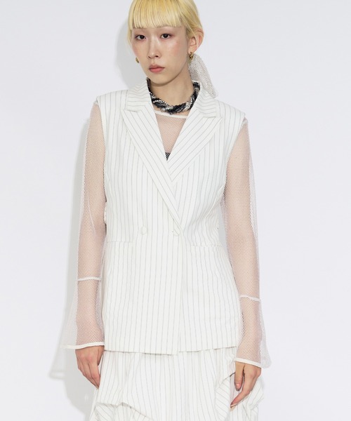 Ezick(エジック)の「Glitter mesh bowtie set 2Pメッシュプルオーバー(Tシャツ/カットソー・レディース・オフホワイト/ブラック・FREE)」の16枚目の写真