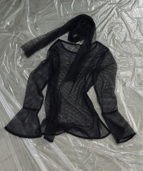 Ezick(エジック)の「Glitter mesh bowtie set 2Pメッシュプルオーバー(Tシャツ/カットソー・レディース・オフホワイト/ブラック・FREE)」の6枚目の写真