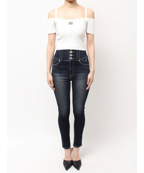 GYDA（ジェイダ）の「SymmetryGYDA オフショルストラップハーフスリーブニットトップス（ニット/セーター・レディース・レッド/オフホワイト/ブラック・FREE）」の16枚目の写真