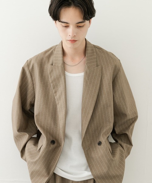 SENSE OF PLACE by URBAN RESEARCH（センスオブプレイスバイアーバンリサーチ）の「『セットアップ対応』『イージーケア/速乾』リネンライクピンストライプルーズジャケット（その他アウター・メンズ・グレー/ベージュ・LARGE/MEDIUM）」の4枚目の写真